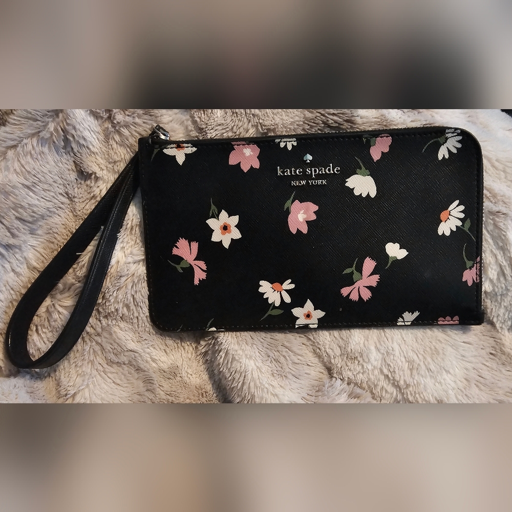 Kate Spade Black Wristlet with Floral Design
